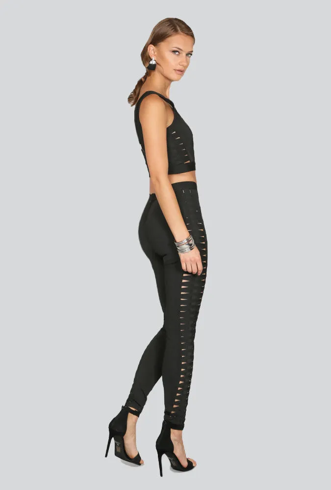 Karine Strappy Bandage Pant Set - Black