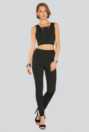 Karine Strappy Bandage Pant Set - Black