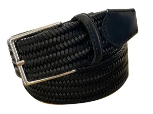 Leather Braided Woven Stretch Belt - Black