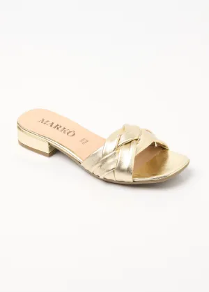 Leather mules with fancy interlaced straps