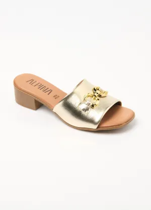 Leather mules with heels and metal detail