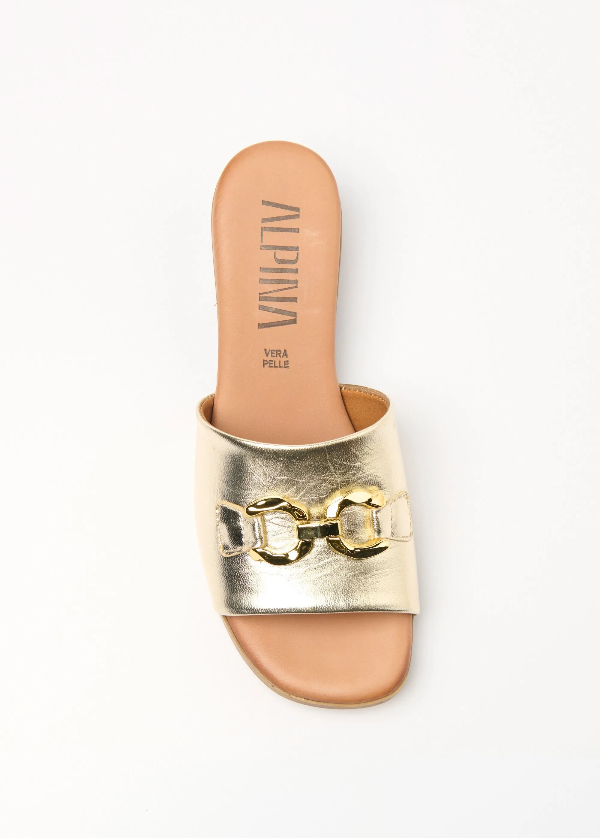 Leather mules with heels and metal detail