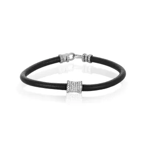 Leather Pave Diamond Cylinder Tube Bracelet