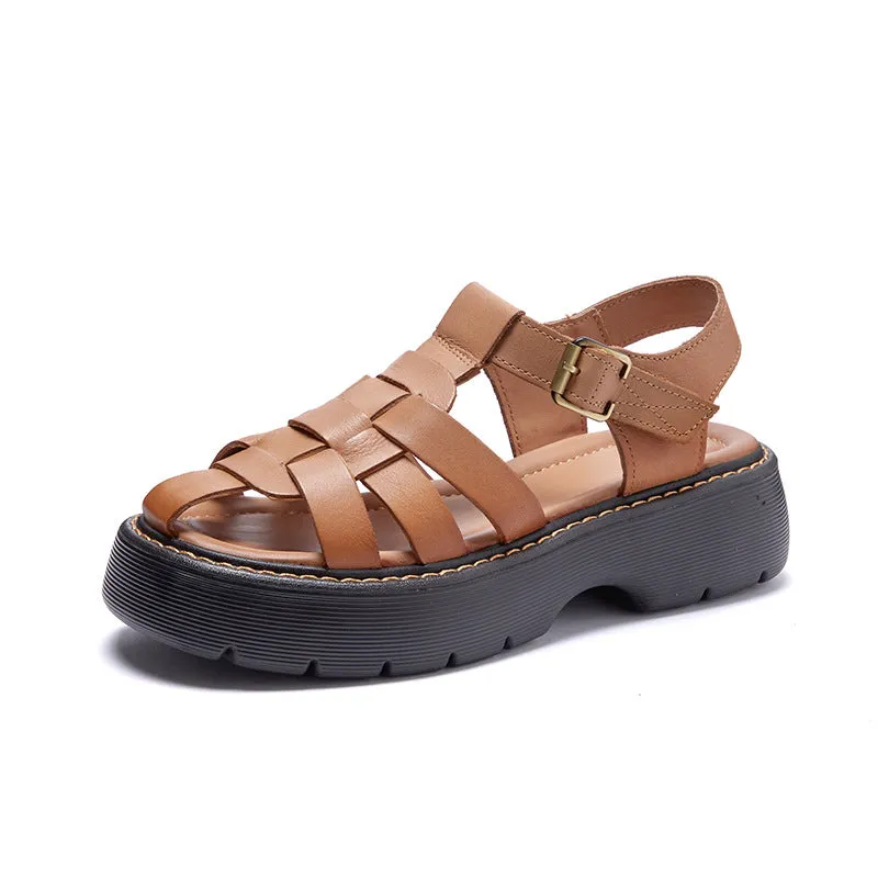 Leather Sandals Women's Summer New Retro Hollow