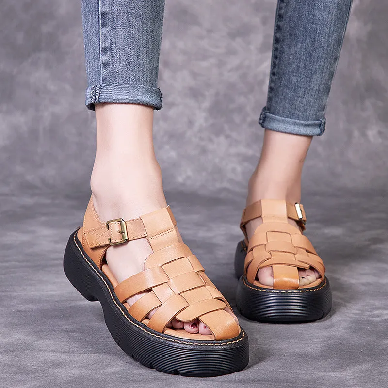 Leather Sandals Women's Summer New Retro Hollow
