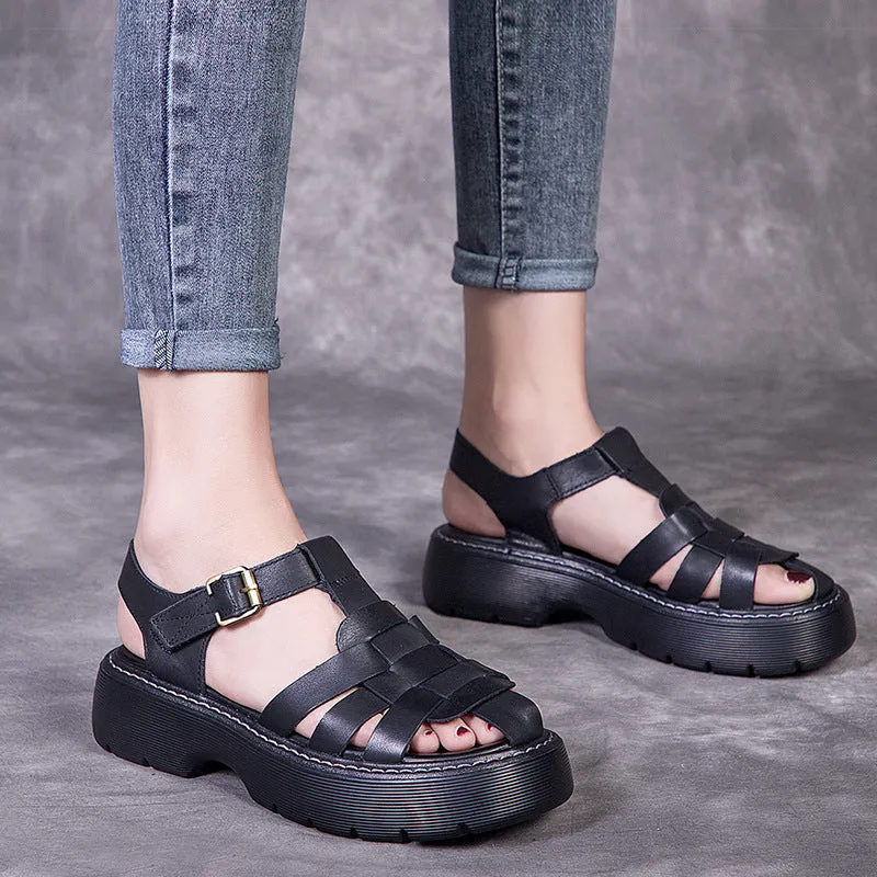 Leather Sandals Women's Summer New Retro Hollow
