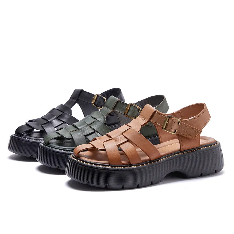 Leather Sandals Women's Summer New Retro Hollow