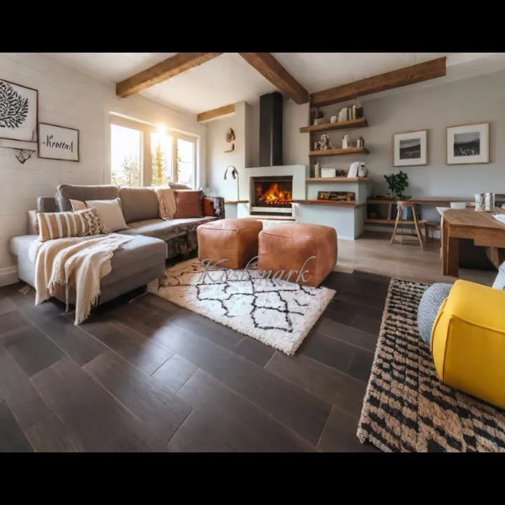 Leather Square Ottoman Poufs | Tan & Black Footstool | Unique Square Pouf