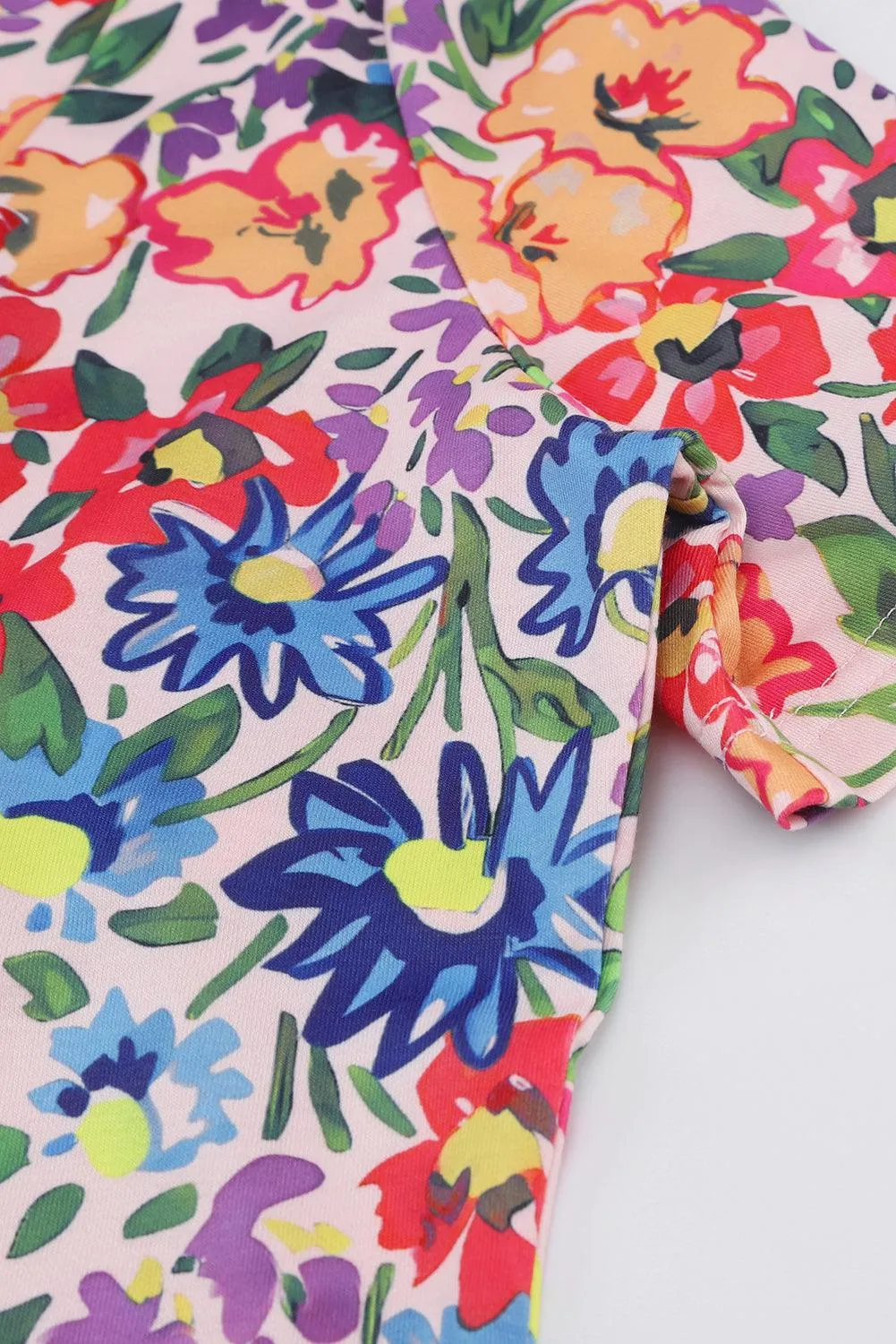 Long Floral Short Sleeve Holiday Dress