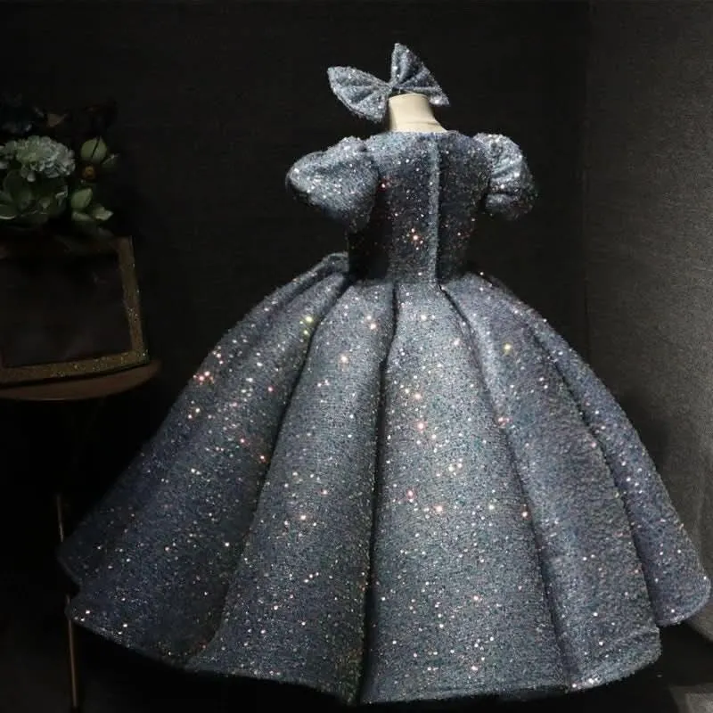 Long high-end stage performance sequin children's elegant evening dress