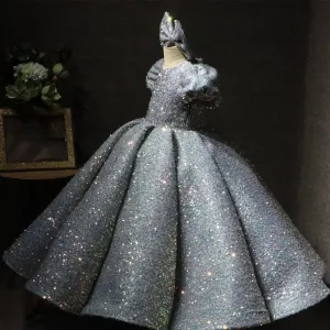 Long high-end stage performance sequin children's elegant evening dress