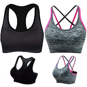 LUCKY CUP Padded Strappy Sports Bras for Women Girl Sexy Thin Underwear Crisscross Back - Activewear Tops for Yoga Running Fitness (2 Pack, S)