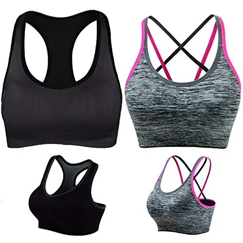 LUCKY CUP Padded Strappy Sports Bras for Women Girl Sexy Thin Underwear Crisscross Back - Activewear Tops for Yoga Running Fitness (2 Pack, S)
