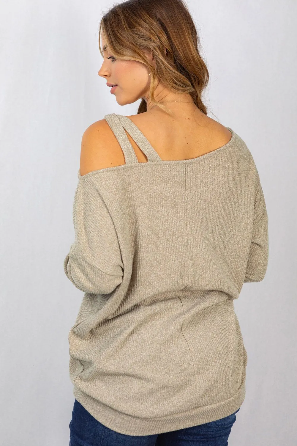 Macy Strappy Shoulder Long Sleeve | Taupe