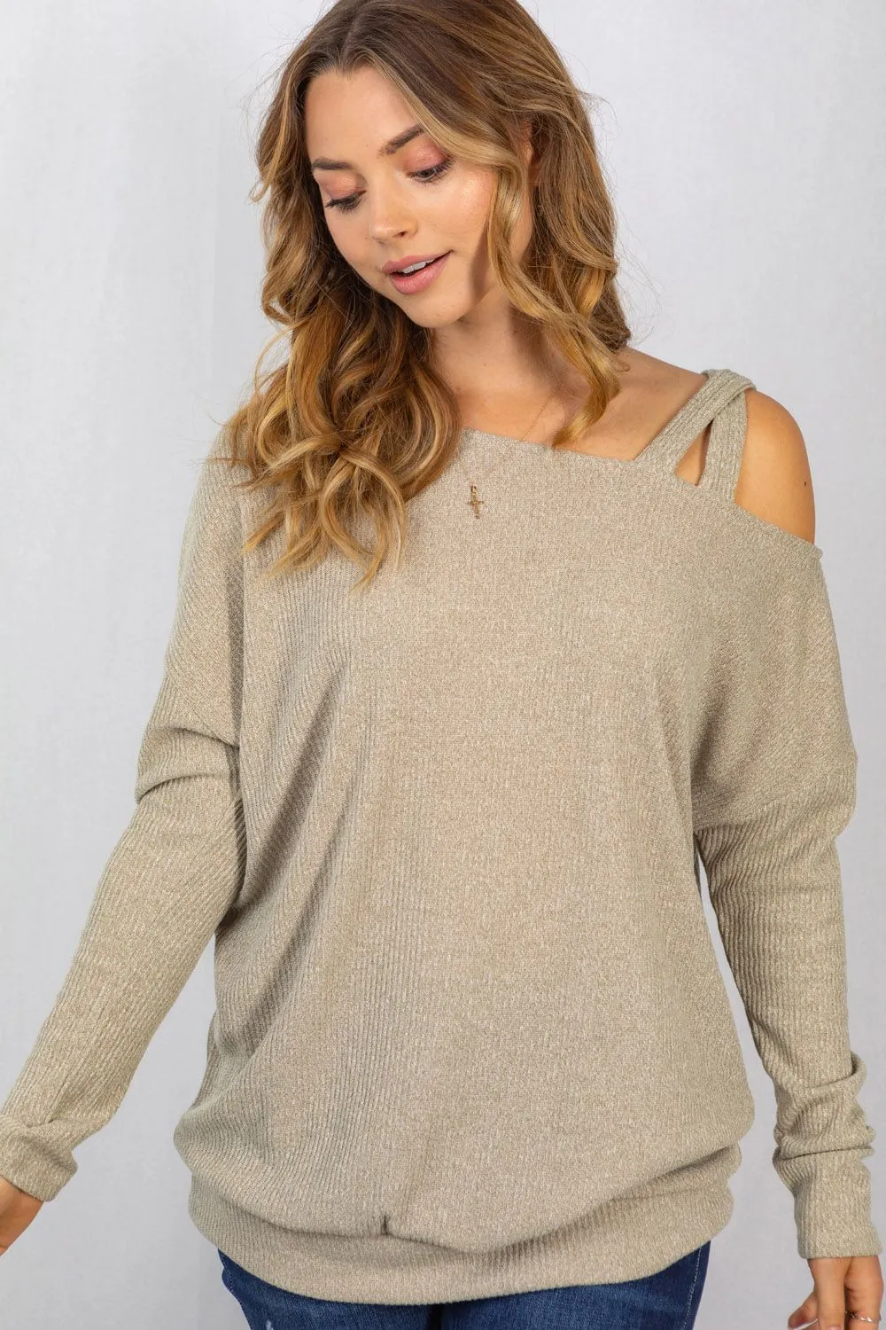 Macy Strappy Shoulder Long Sleeve | Taupe