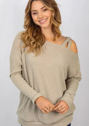 Macy Strappy Shoulder Long Sleeve | Taupe