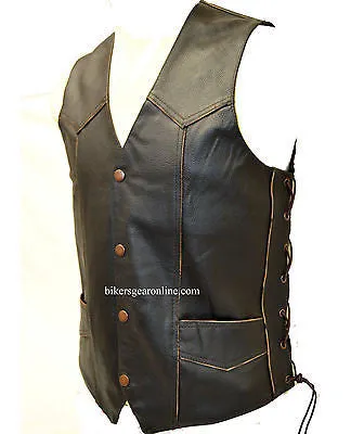 MEN'S MOTORCYCLE SIDE LACE BROWN EAGLE HEAD & STARS BACK EMBOSSED SINGLE PANEL