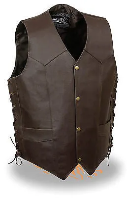 MEN'S MOTORCYCLE SIDE LACE BROWN EAGLE HEAD & STARS BACK EMBOSSED SINGLE PANEL