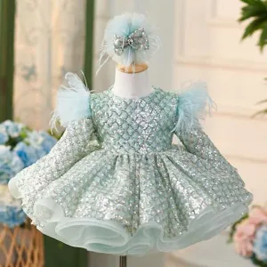 Mermaid Long sleeve Sparkling Princess Dress for Little Girls