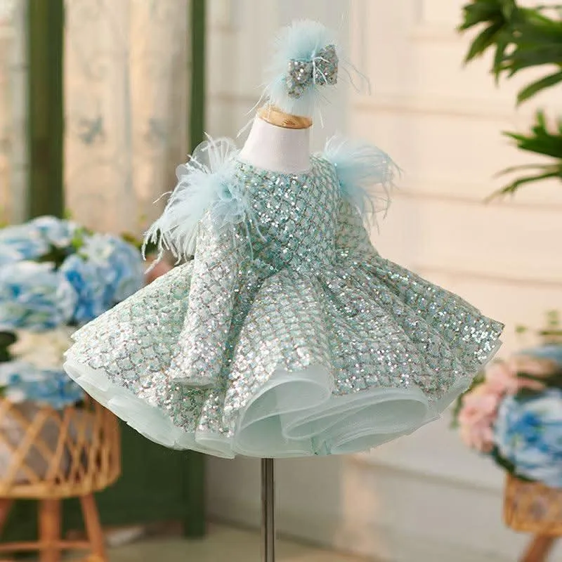 Mermaid Long sleeve Sparkling Princess Dress for Little Girls