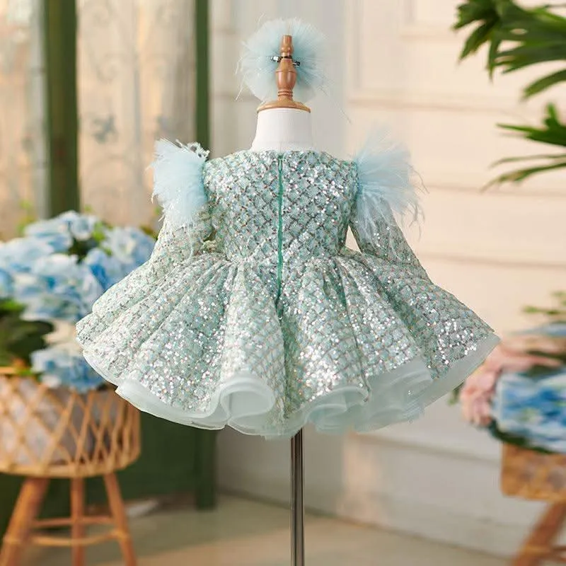 Mermaid Long sleeve Sparkling Princess Dress for Little Girls