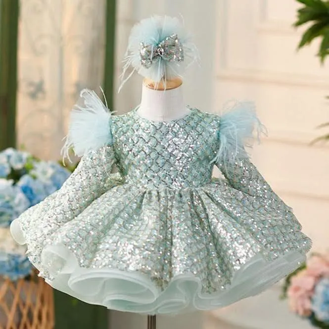 Mermaid Long sleeve Sparkling Princess Dress for Little Girls