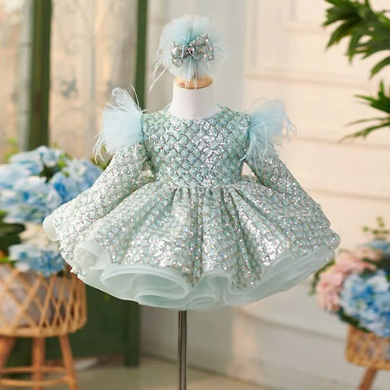 Mermaid Long sleeve Sparkling Princess Dress for Little Girls