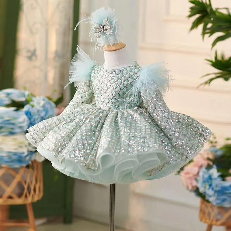 Mermaid Long sleeve Sparkling Princess Dress for Little Girls
