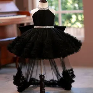 NEW girl's birthday party princess dress with train and neck TuTU dress tail can be removed