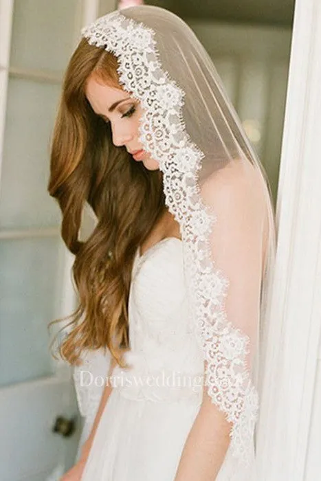 New Wedding Veil Soft Lashes Schiffli Lace Applique Soft Tulle Lace Applique Veil