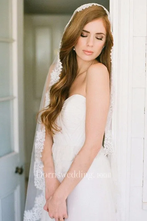 New Wedding Veil Soft Lashes Schiffli Lace Applique Soft Tulle Lace Applique Veil