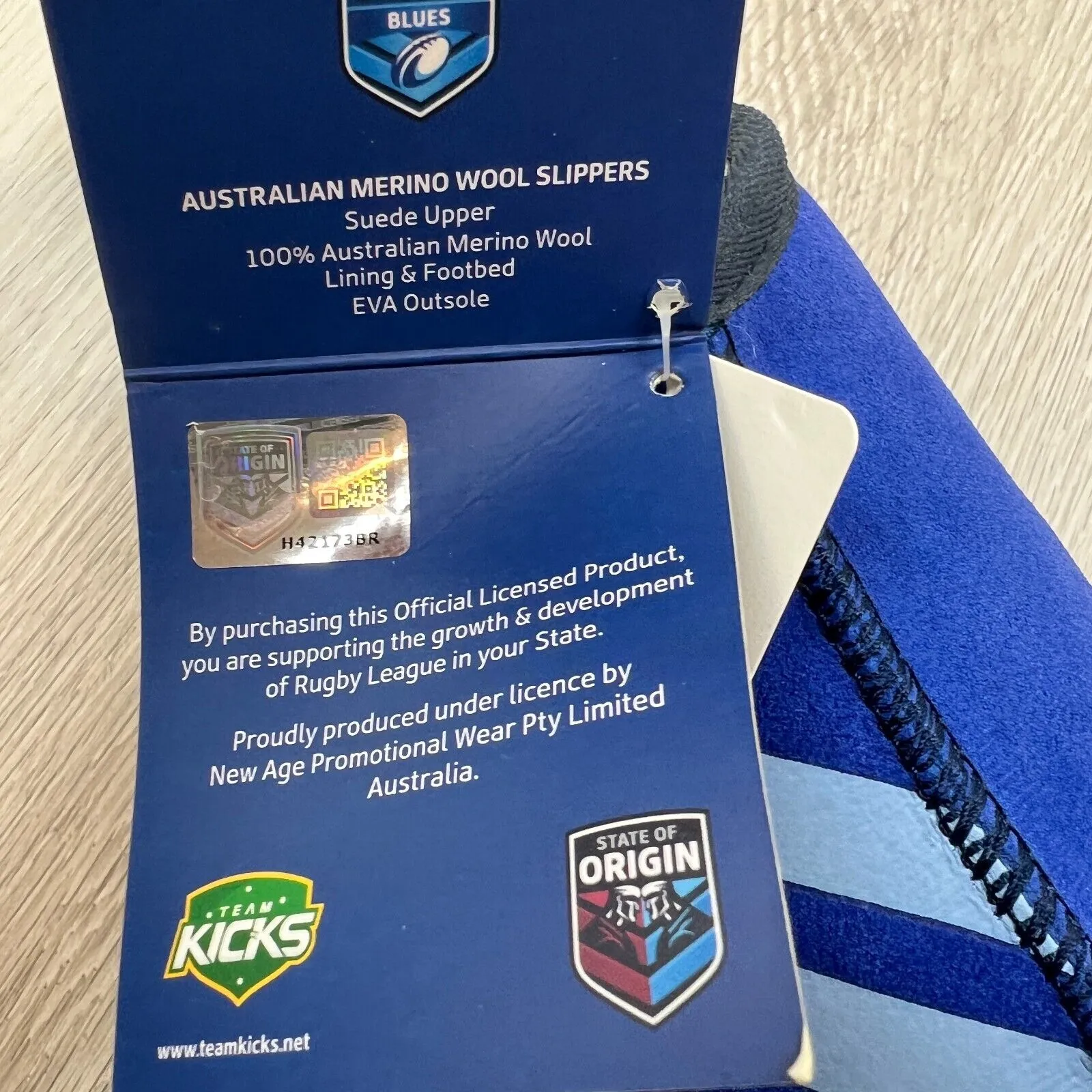 NRL NSW Blues State of Origin Merino Wool Slippers Size US W 7 / M 6 (New)