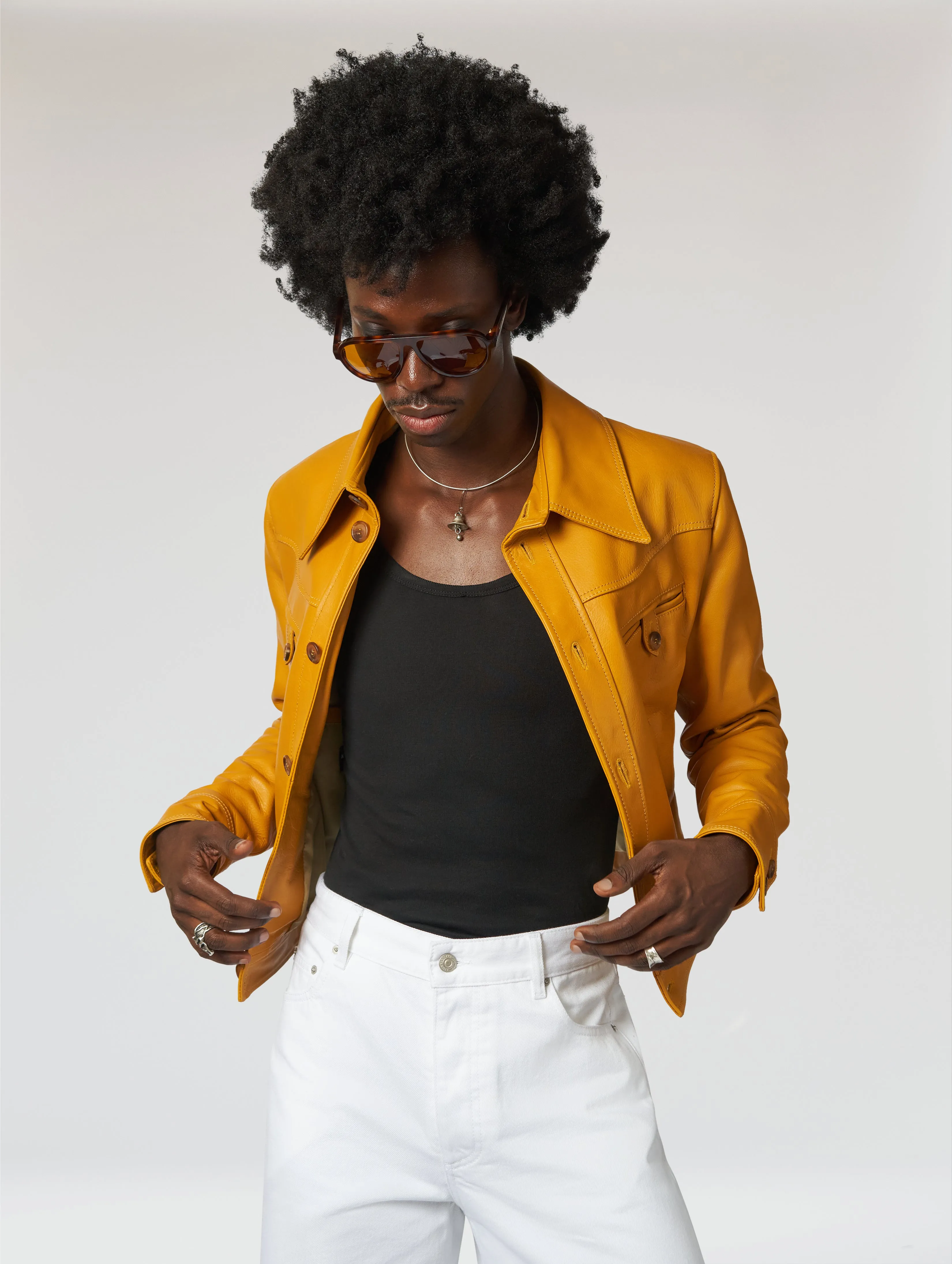 PABLO LEATHER JACKET IN MUSTARD - Man
