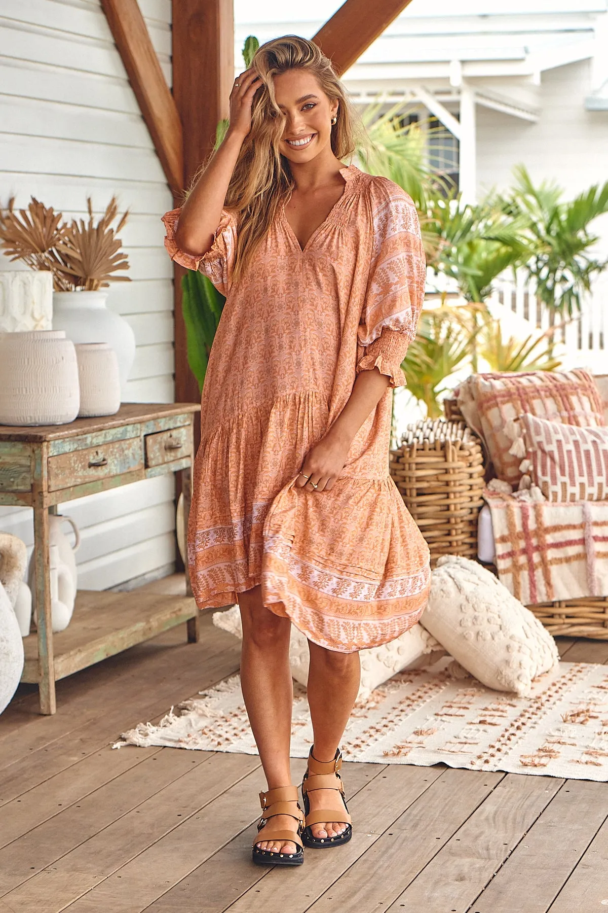 Peachy Print Charm Mini Dress