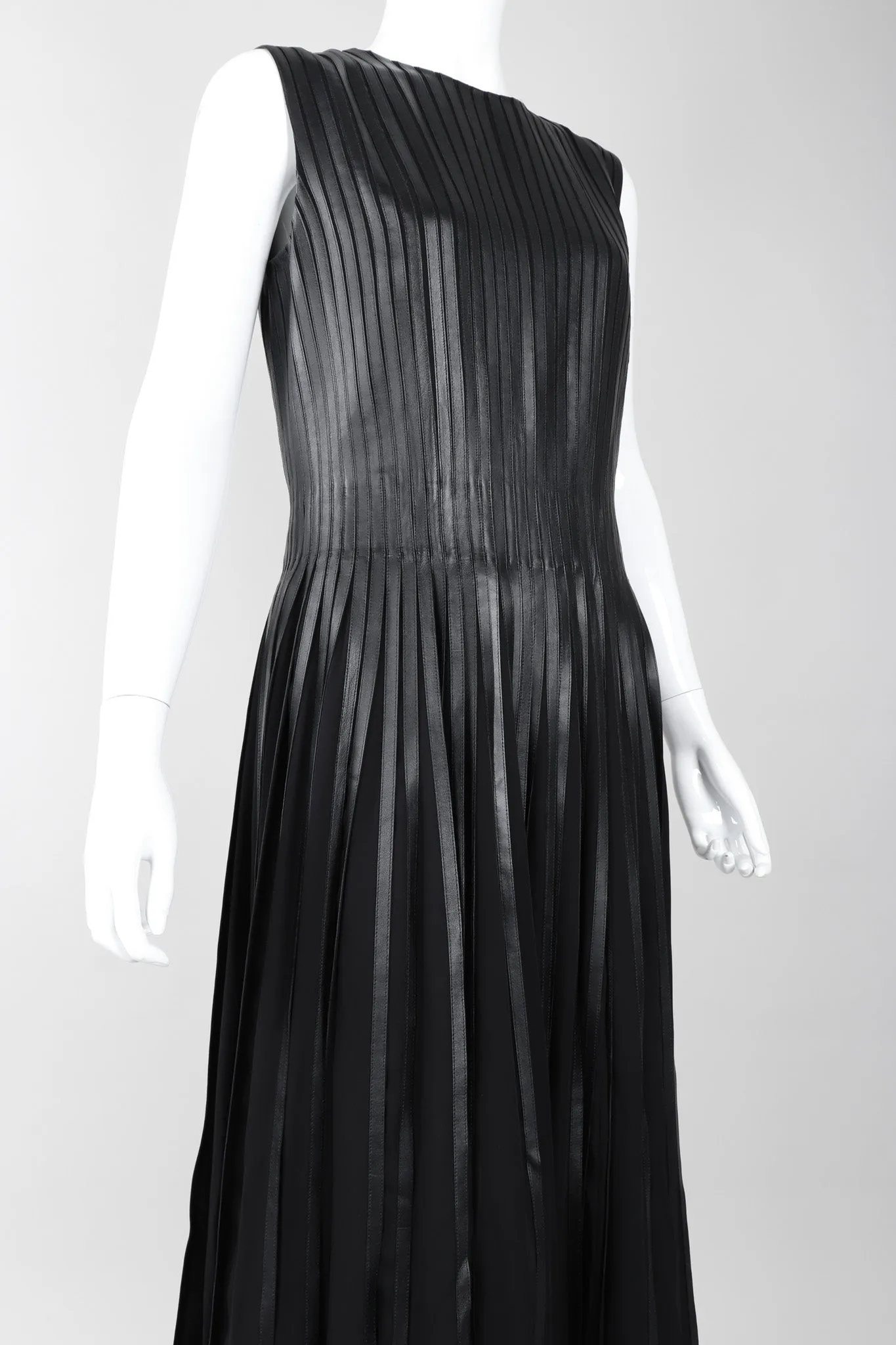 Pleated Leather Strip Gown