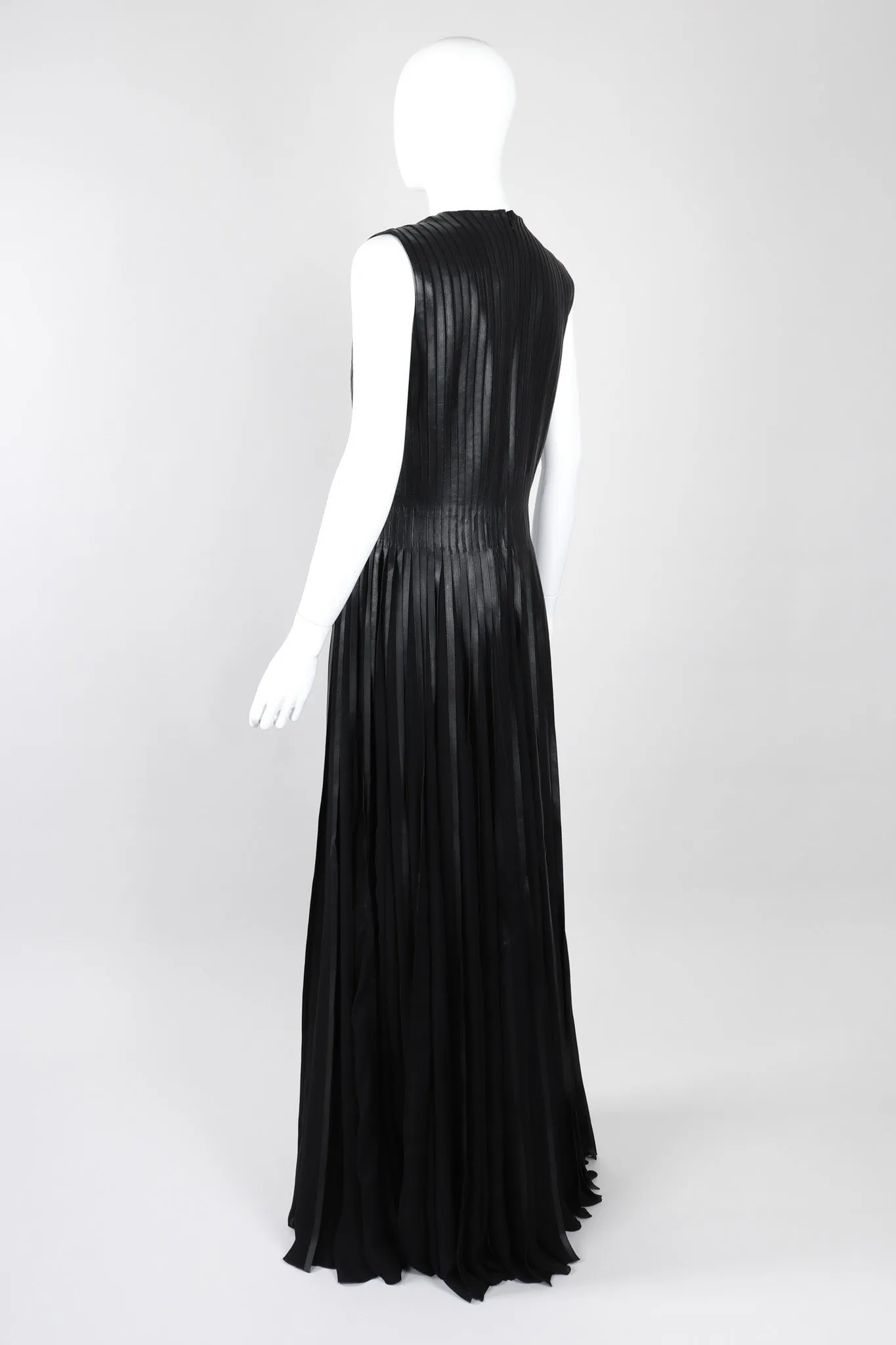 Pleated Leather Strip Gown