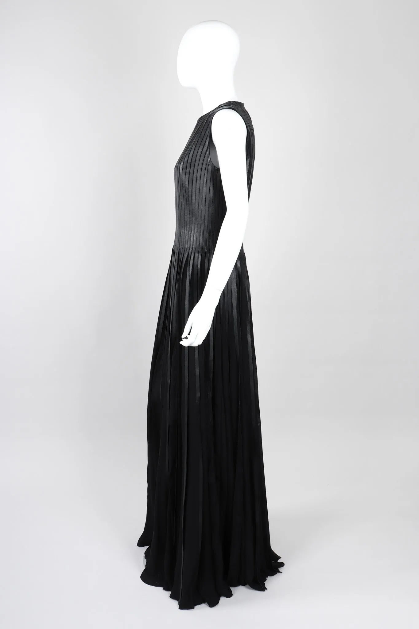 Pleated Leather Strip Gown
