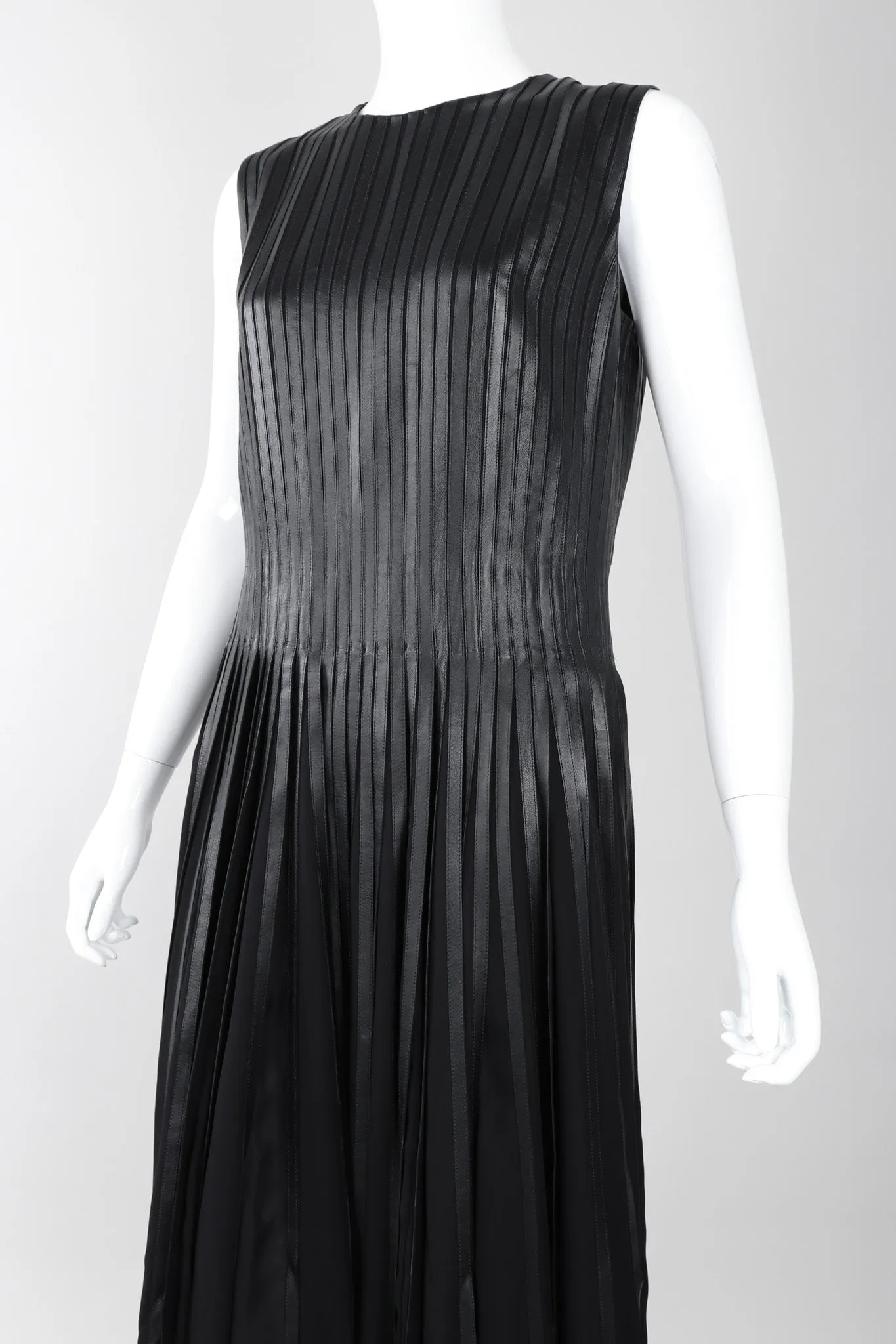 Pleated Leather Strip Gown
