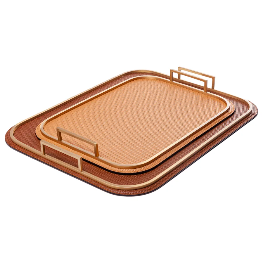 Rectangle Bellini Leather Tray by Giobagnara