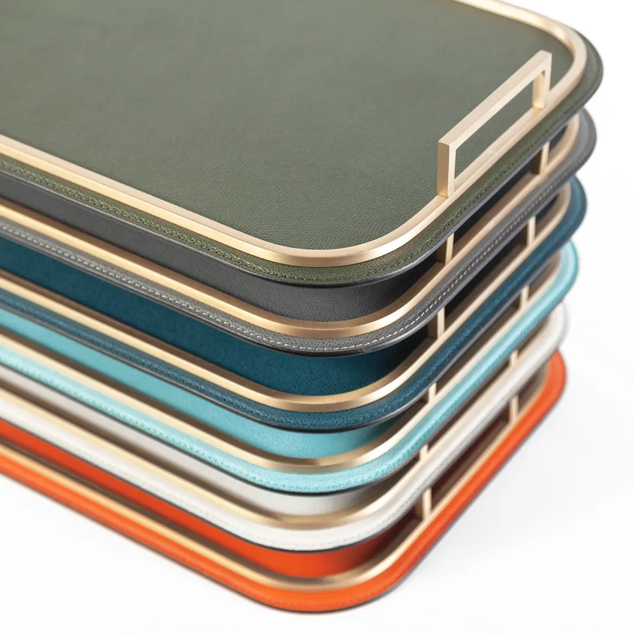 Rectangle Bellini Leather Tray by Giobagnara