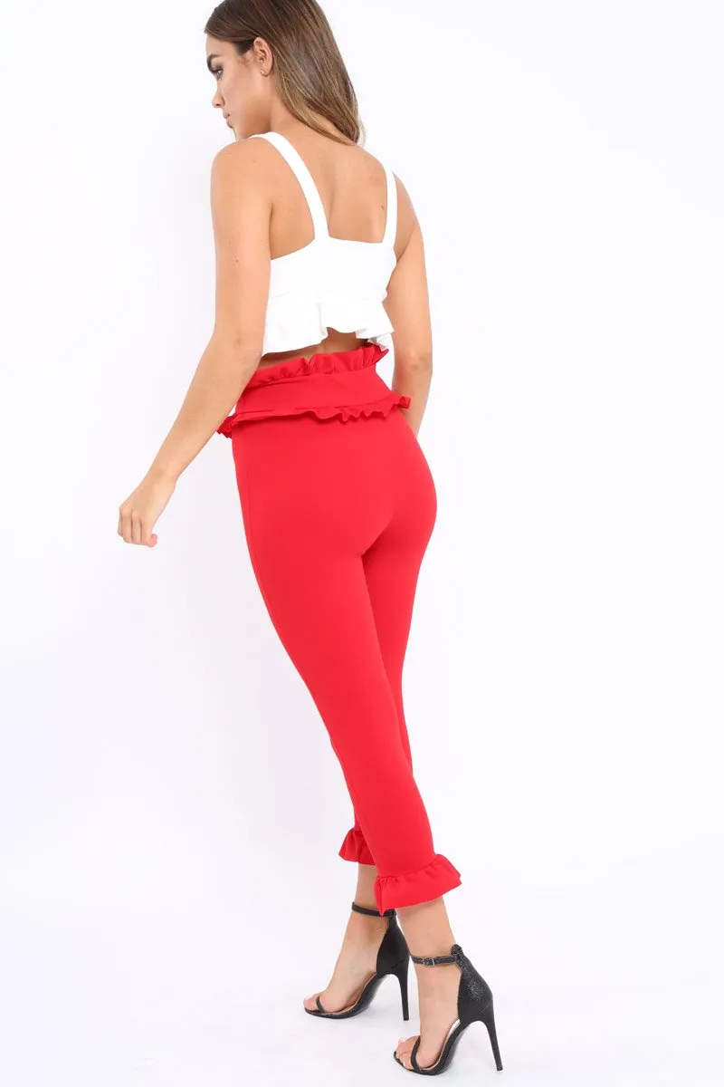 Red Frill Hem Trousers - Paisley