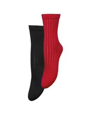 Rib Glitter Socks 2 Pack - Black/Red