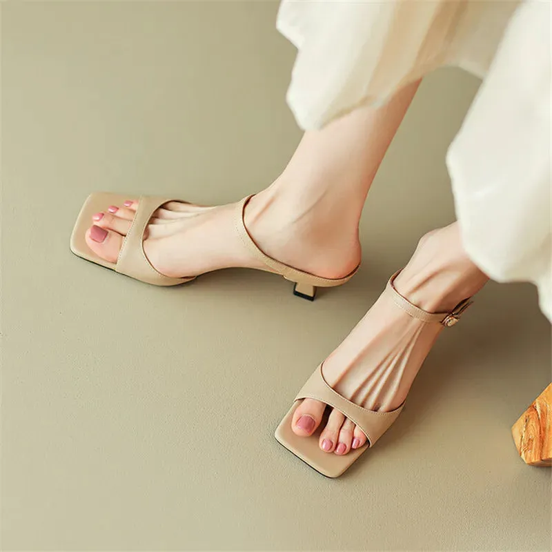 Rosa Belle Leather Heel Mules