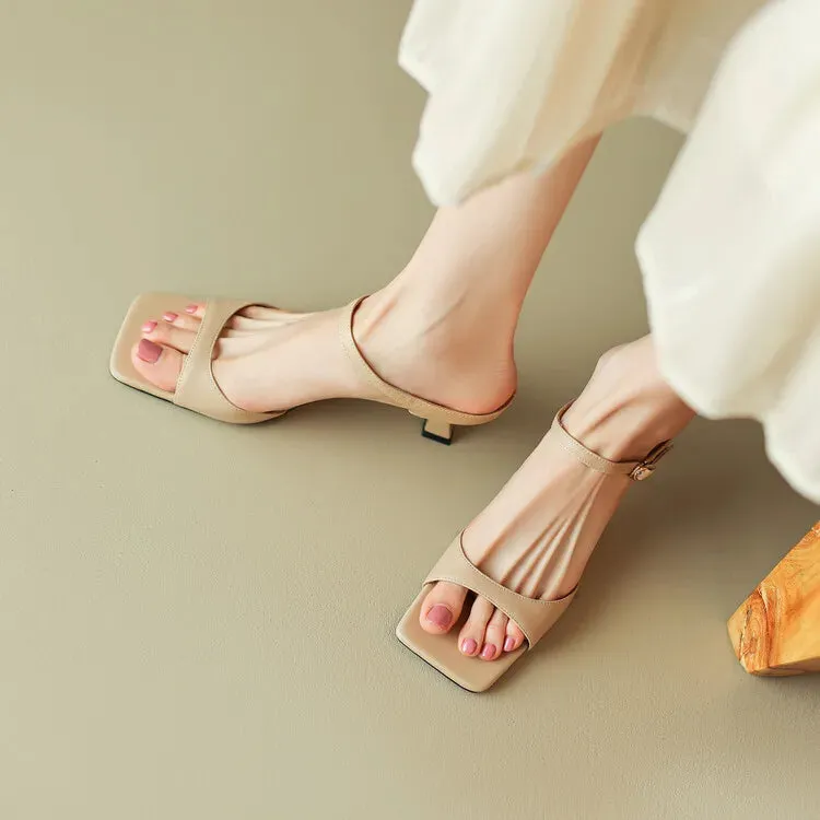 Rosa Belle Leather Heel Mules