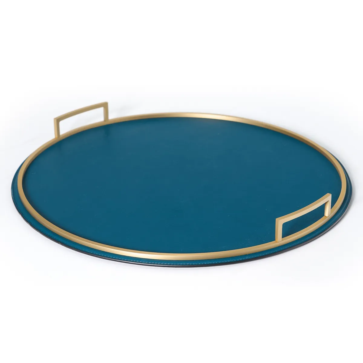 Round Handled Leather Tray
