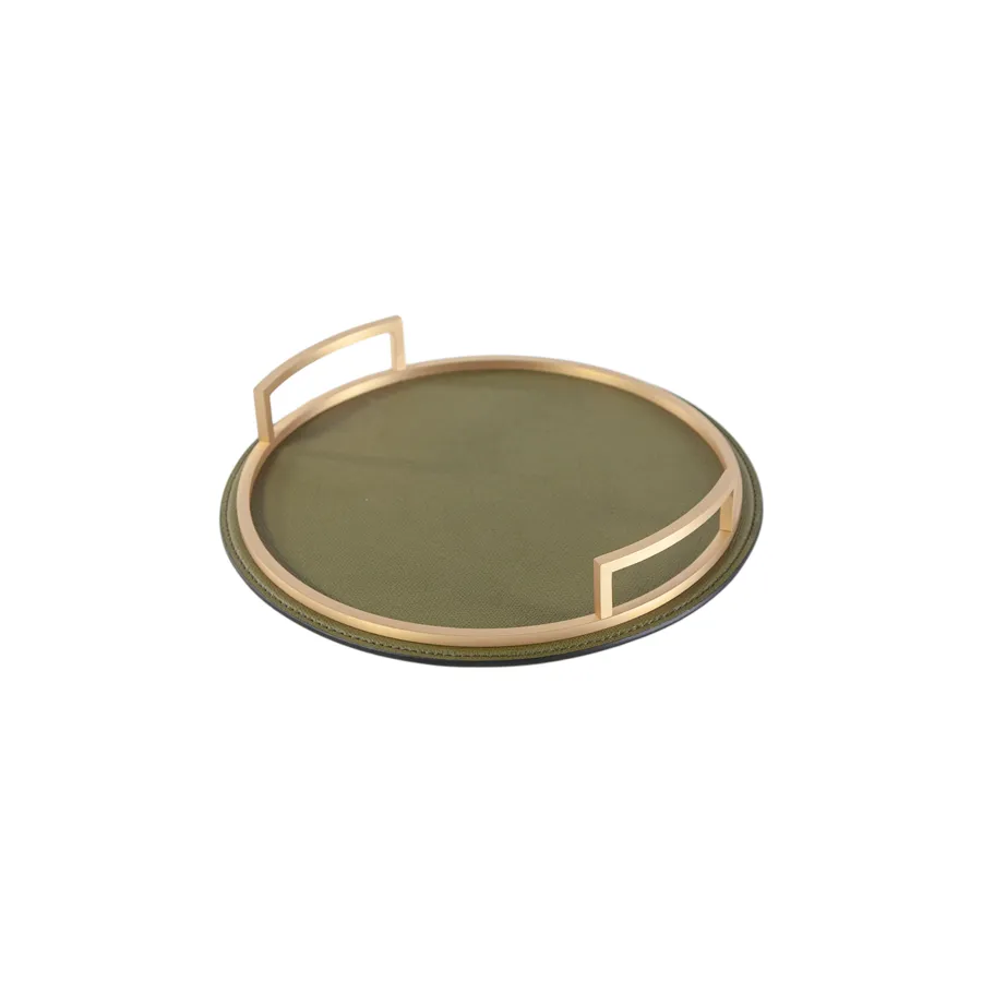 Round Handled Leather Tray