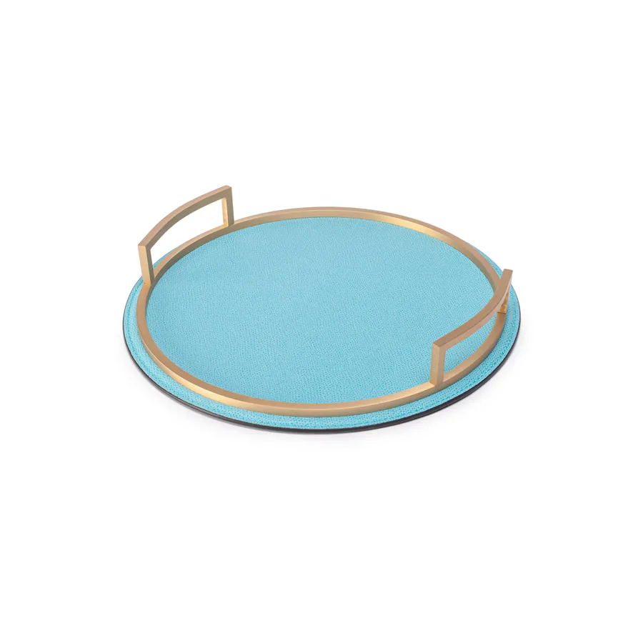 Round Handled Leather Tray