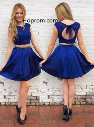 Royal Blue Two Piece Homecoming Dress with Open Back