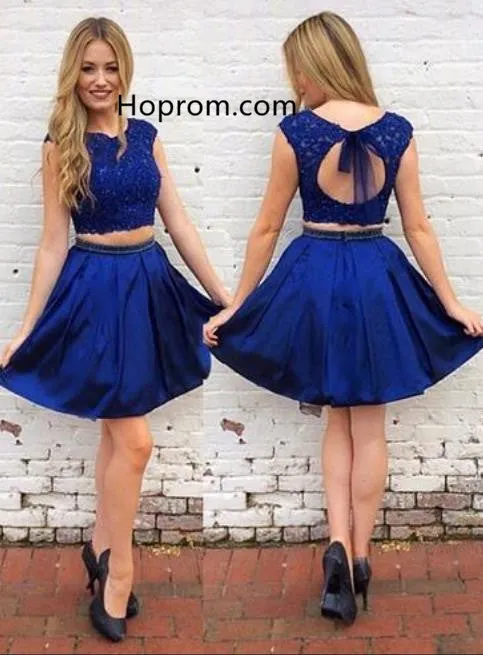 Royal Blue Two Piece Homecoming Dress with Open Back