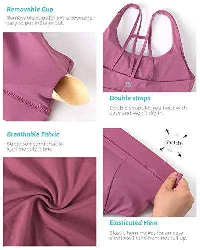 RUNNING GIRL Padded Strappy Sports Bras for Women, Medium Support Yoga Bra Workout Gym Activewear(WX2569 Rose Red,L)